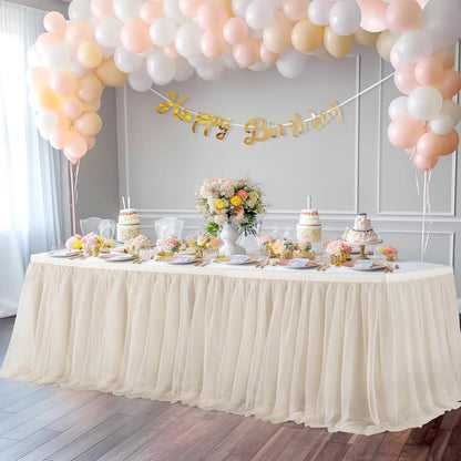 72inch Champagne Gold Tulle Table Skirts for Rectangle Round Tables, Gold Grim Ruffle Tulle Tutu Cloth Table Skirt 6ft for Wedding Birthday Party Cake Dessert Decor(No Top Cover)