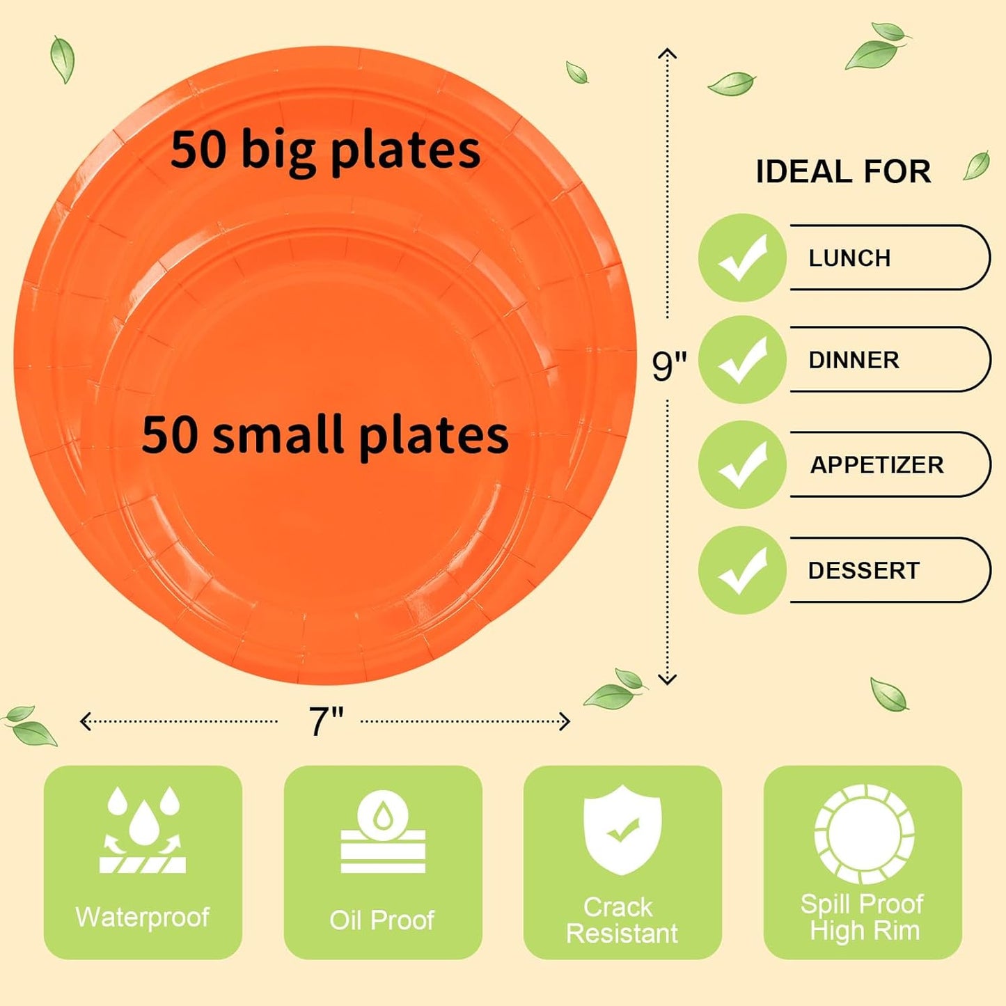 LANLISA 50 Pcs Pink Paper Plates Disposable, 25-9" & 25-7" Disposable Birthday Cake Dessert Plates For Valentines Day, Baby Shower, Easter Party, Mothers Day Party Supplies