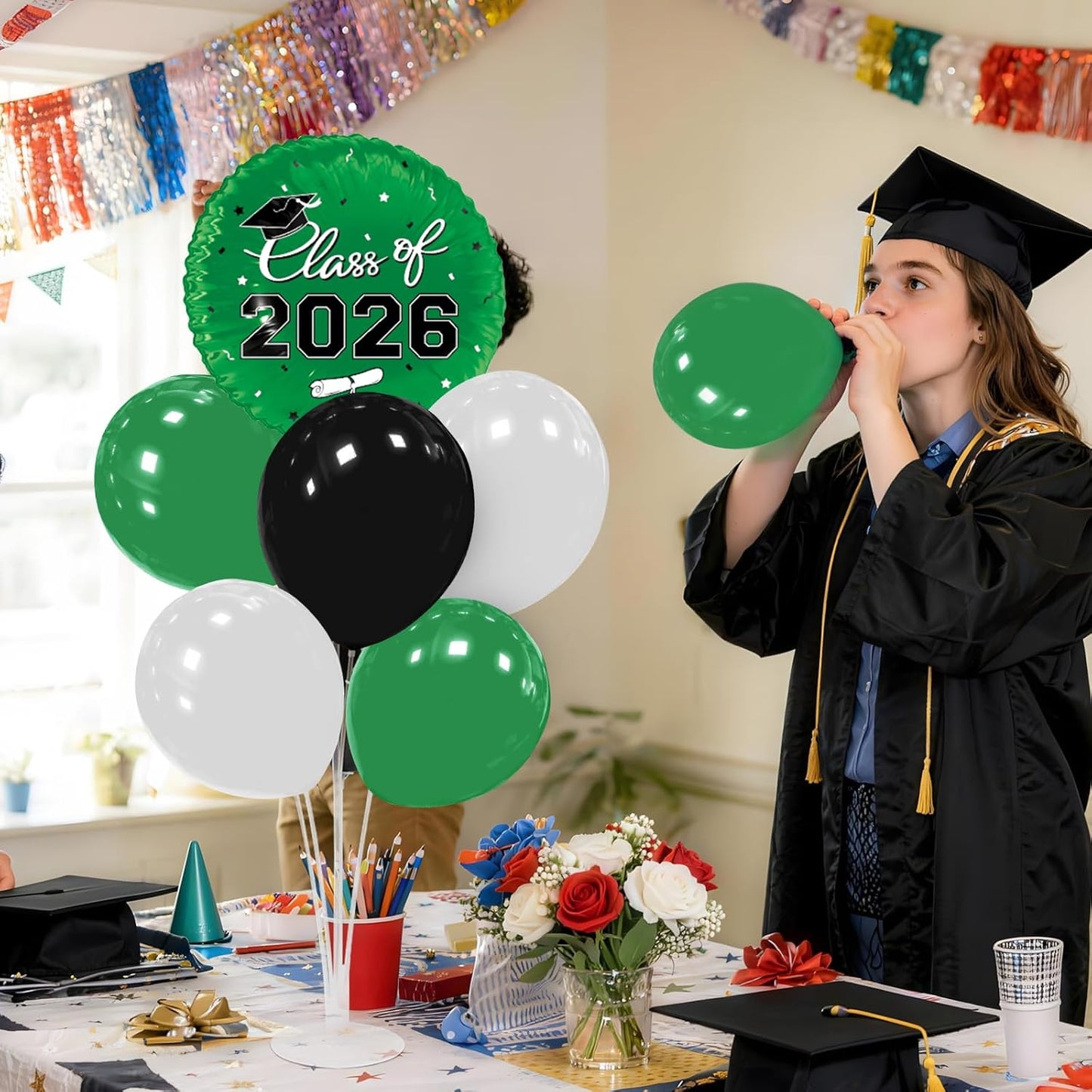 Graduation Decorations - 4 Set Balloon Stands, Class of 2026 Congrats Grad Table Centerpieces for Graduation Party Supplies(Gold& Black)