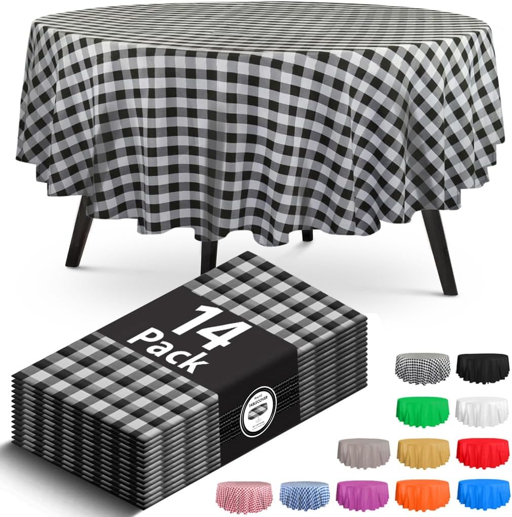 14 Pack Black 54 x 108 in. Rectangle Disposable Plastic Tablecloths - Smooth Decorative Covers for Parties, Weddings