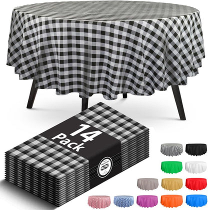 14 Pack Black 54 x 108 in. Rectangle Disposable Plastic Tablecloths - Smooth Decorative Covers for Parties, Weddings