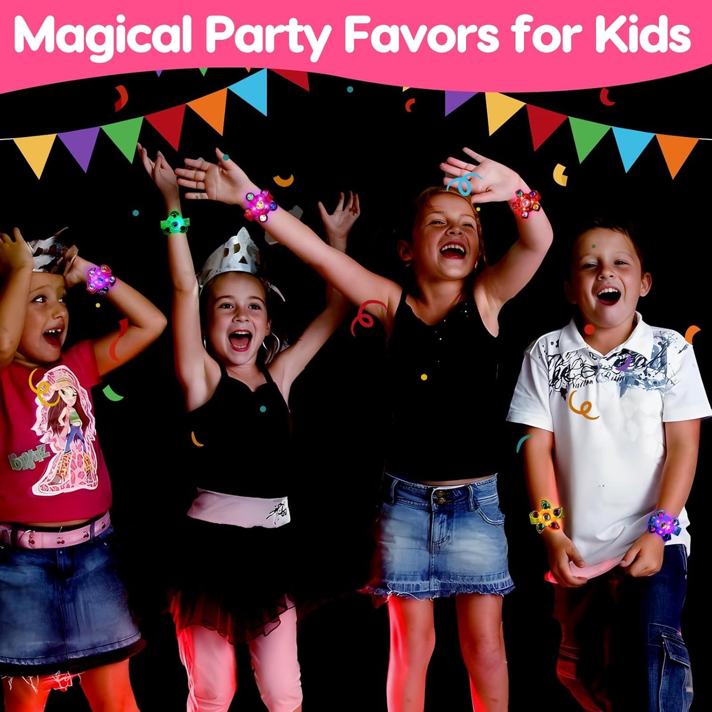 24PCS Light Up Fidget Spinner Bracelets Glow Birthday Party Favors Bulk for Kids 4-8 8-12 Summer Goodie Treat Bag Stuffers Pinata Filler Classroom Treasure Toys Carnival Prize End of Year Student Gift