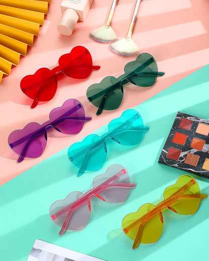Photect 12 Pair Heart Shaped Sunglasses Neon Color Transparent Heart Glasses for Women Party Favor