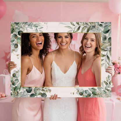 BreezeHug 32 x 24 Inch Large Wedding Photo Booth Props Frame DIY PVC Cutouts Photo Booth Selfie Frame for Wedding Bridal Shower Baby Shower Anniversary Party Supplies Decorations(Eucalyptus)