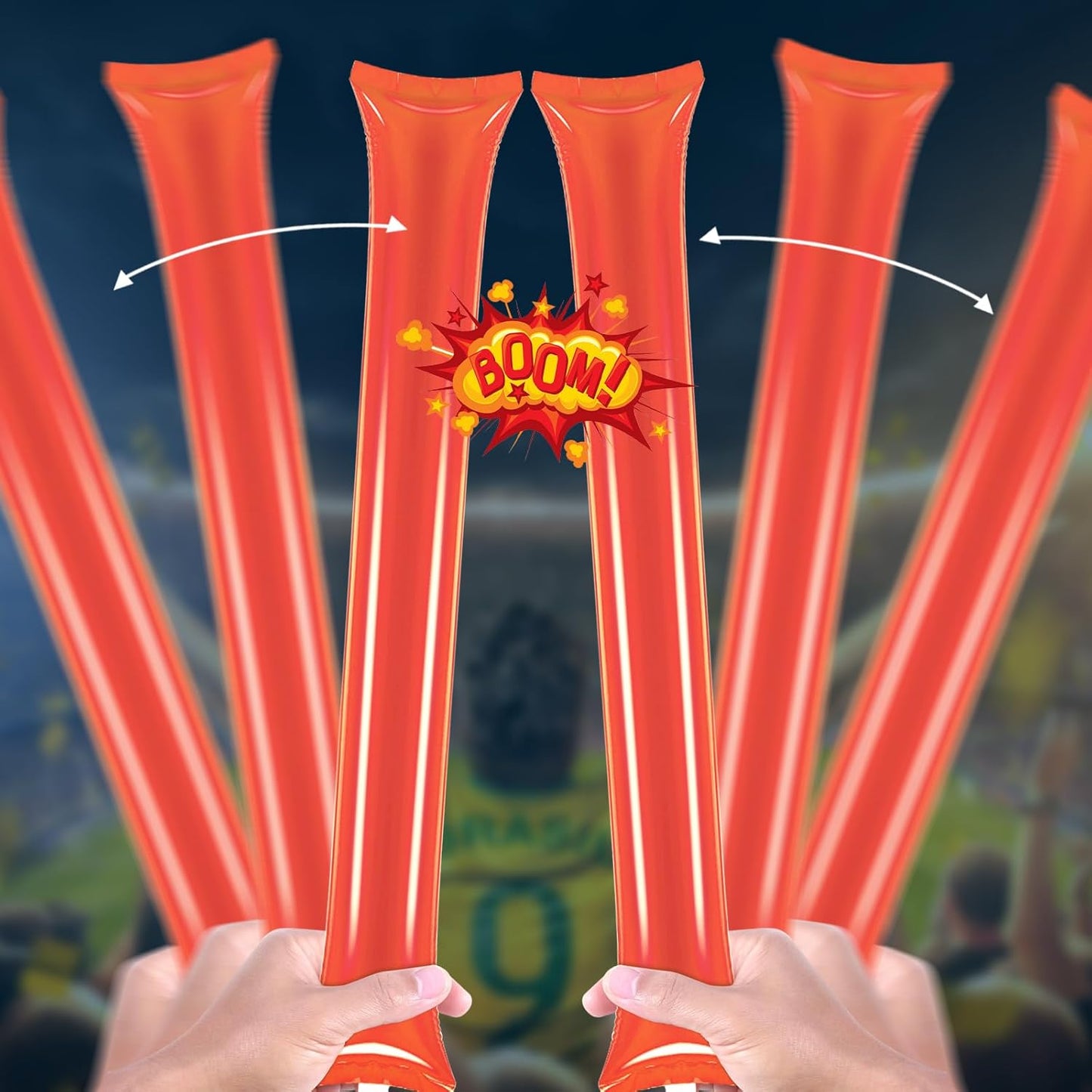 Civaner 48 Pcs Thunder Stick Team Spirit Boom Stick Cheering Accessories Cheerleading Spirit Noise Maker Plastic Clapper Inflatable Noise Maker Sports Supply(Orange)