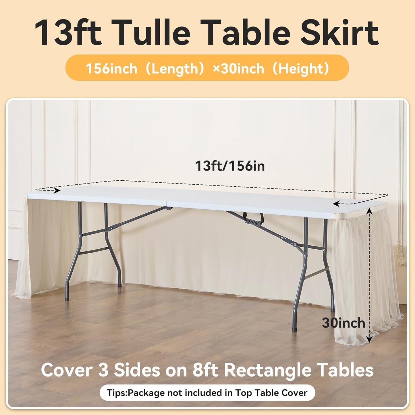 72inch Champagne Gold Tulle Table Skirts for Rectangle Round Tables, Gold Grim Ruffle Tulle Tutu Cloth Table Skirt 6ft for Wedding Birthday Party Cake Dessert Decor(No Top Cover)