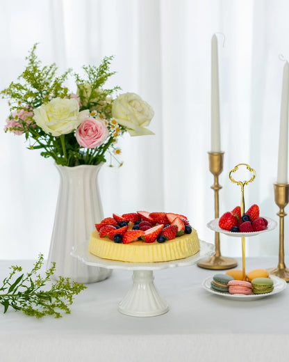 10 Inch Cake Stand, Relief Round Dessert Cake Stand, Ceramic Cupcake Stand for Birthday, Wedding, Baby Shower, Tea Party and Other Celebrations(White)