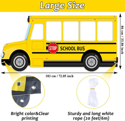 School Bus Photo Prop Selfie Frame Back to School Backdrop Party Decoration First Day of School Photo Booth Welcome Party Banner Supplies for Students Teacher Birthday Yellow Bus Party Sign