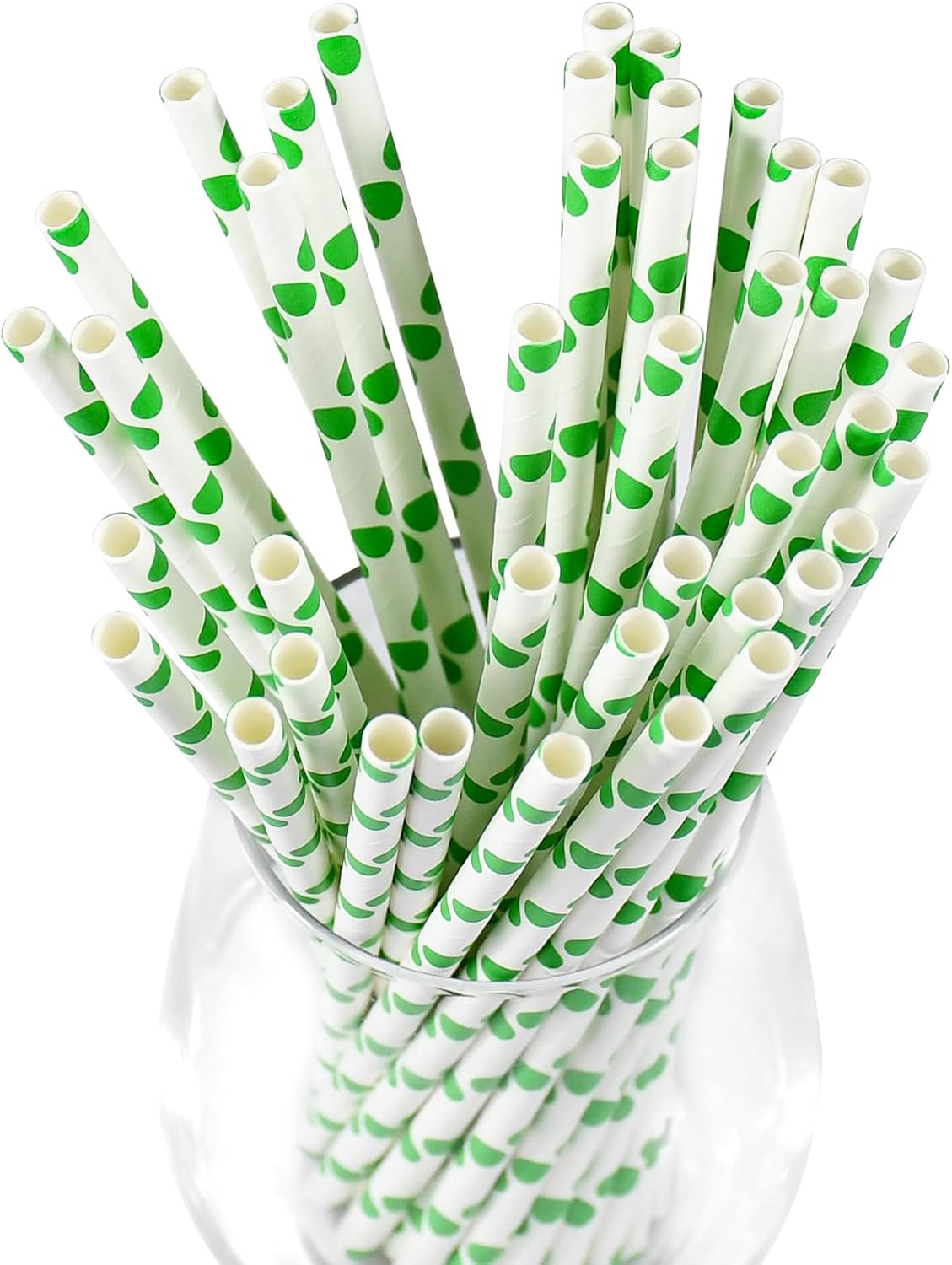 Disposable Paper Straws Solid Green - 7.75'' x 0.24'', 100 Counts - for Drinking, Beverage, Juice, Soda, Bar Supplies
