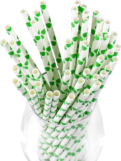 Disposable Paper Straws Solid Green - 7.75'' x 0.24'', 100 Counts - for Drinking, Beverage, Juice, Soda, Bar Supplies