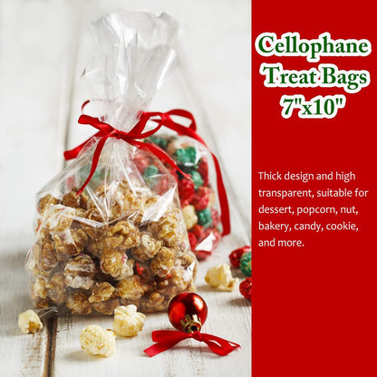 Cello Cellophane Treat Bags,5x7 Inches Clear Cellophane Bags 200 Pcs OPP Plastic Treat Bags with 200 Twist Ties for Gift Wrapping,Packaging Candies,Dessert,Bakery, Cookies, Chocolate,Party Favor