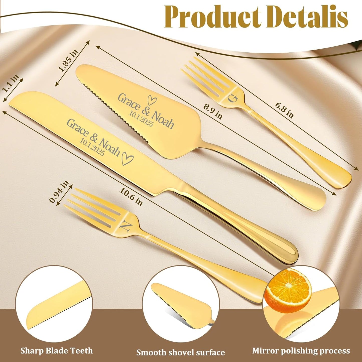Personalized 4 Piece Cake Cutting Set for Wedding - Custom Cake Knife and Server Set with Forks, Cake Cutter Set Ideal for Wedding Anniversary Bridal Gifts (Silver)