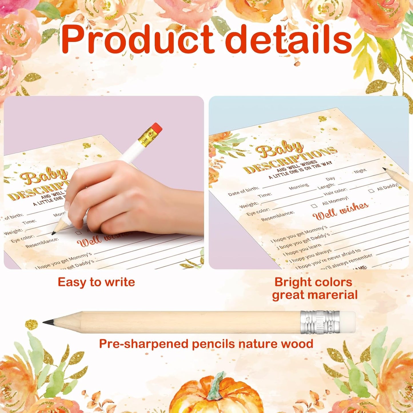 Yinder 145 Pcs Baby Shower Games Activities Cards with 20 Pencils Includes Baby Bingo Description and Wishes Guess Who Price is Right Word Scramble Game(Here Comes the Son)