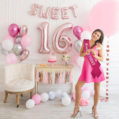 It's My Birthday Sash Black Glitter Sash with Hot Pink Foil Happy Birthday Decorations for Women Girls Men Boys Black Party Decorations