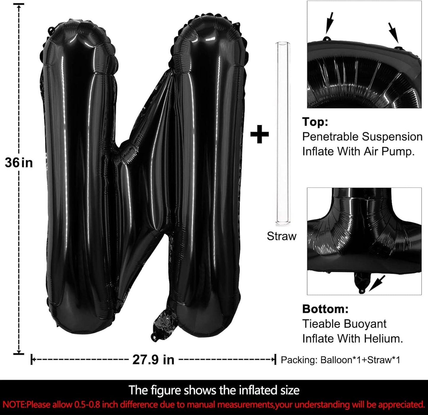 Lovoir 40 Inch Large Black Letter A Balloons Big Size Jumbo Mylar Foil Helium Balloon for Birthday Party Celebration Decorations Alphabet Black A
