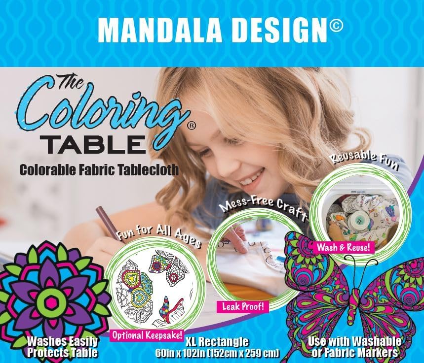 Animal Fun Design – Square Tablecloth 60”X60” – Interactive Coloring Tablecloth for Kids - Poly/Cotton Fabric – Washable and Reusable – DIY Activity for Children and Adults