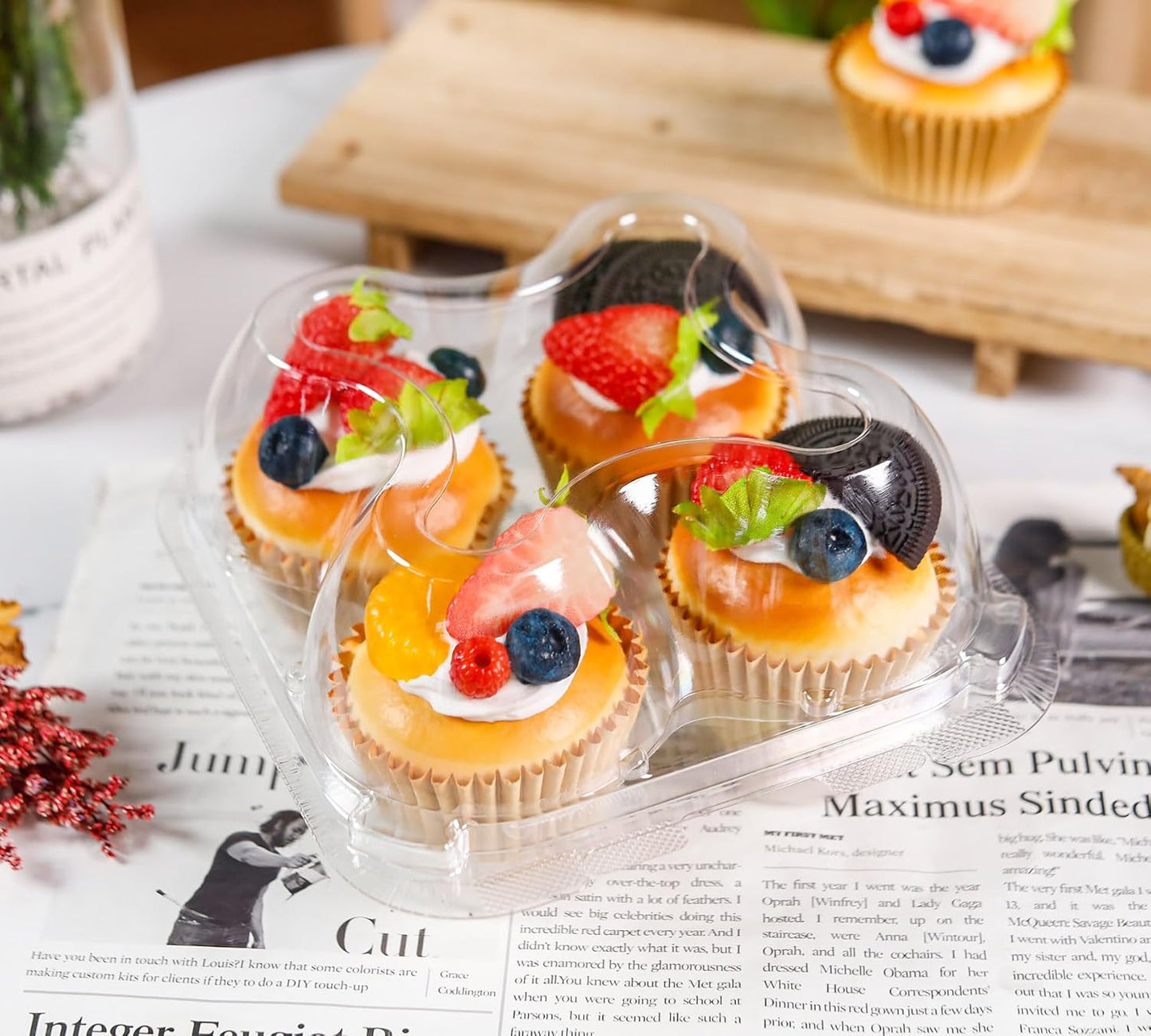 NPLUX 4 Compartment Cupcake Containers 20 Pack Cupcake Holder with Connected Airtight Lid Cupcake Boxes for 80 Cupcakes Muffins, BPA Free, Standard Size