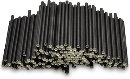 Black Paper Straws, Solid black/250 Bulk, Biodegradable Paper Drinking Straws for Cocktail, Drinks, Bars and Restaurant, 7.75"x0.24"