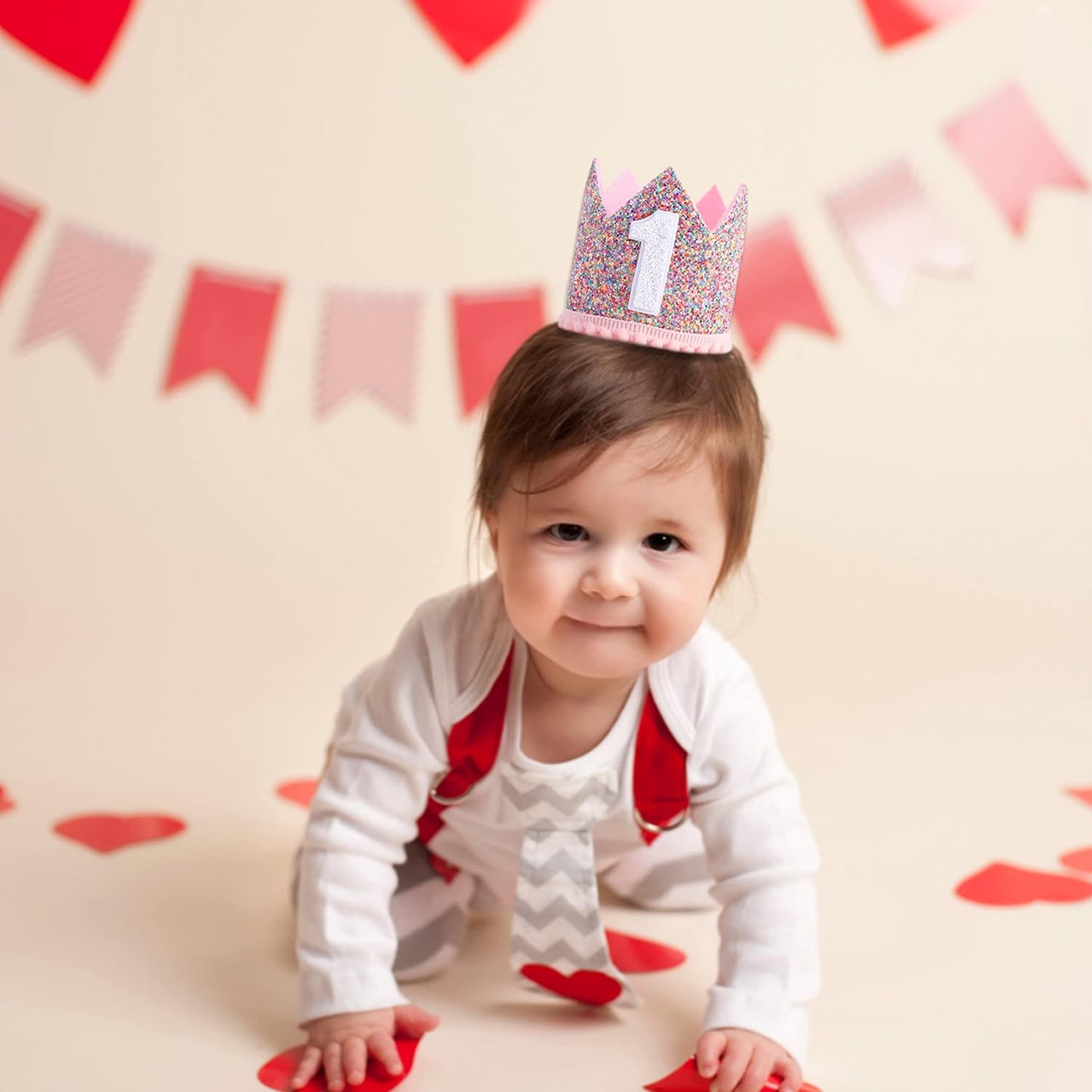 Rainbow Crown - 4th Birthday Party Glitter Crown, Kids Birthday Hats, Baby Photo Props, Little Girls Hair Accessories