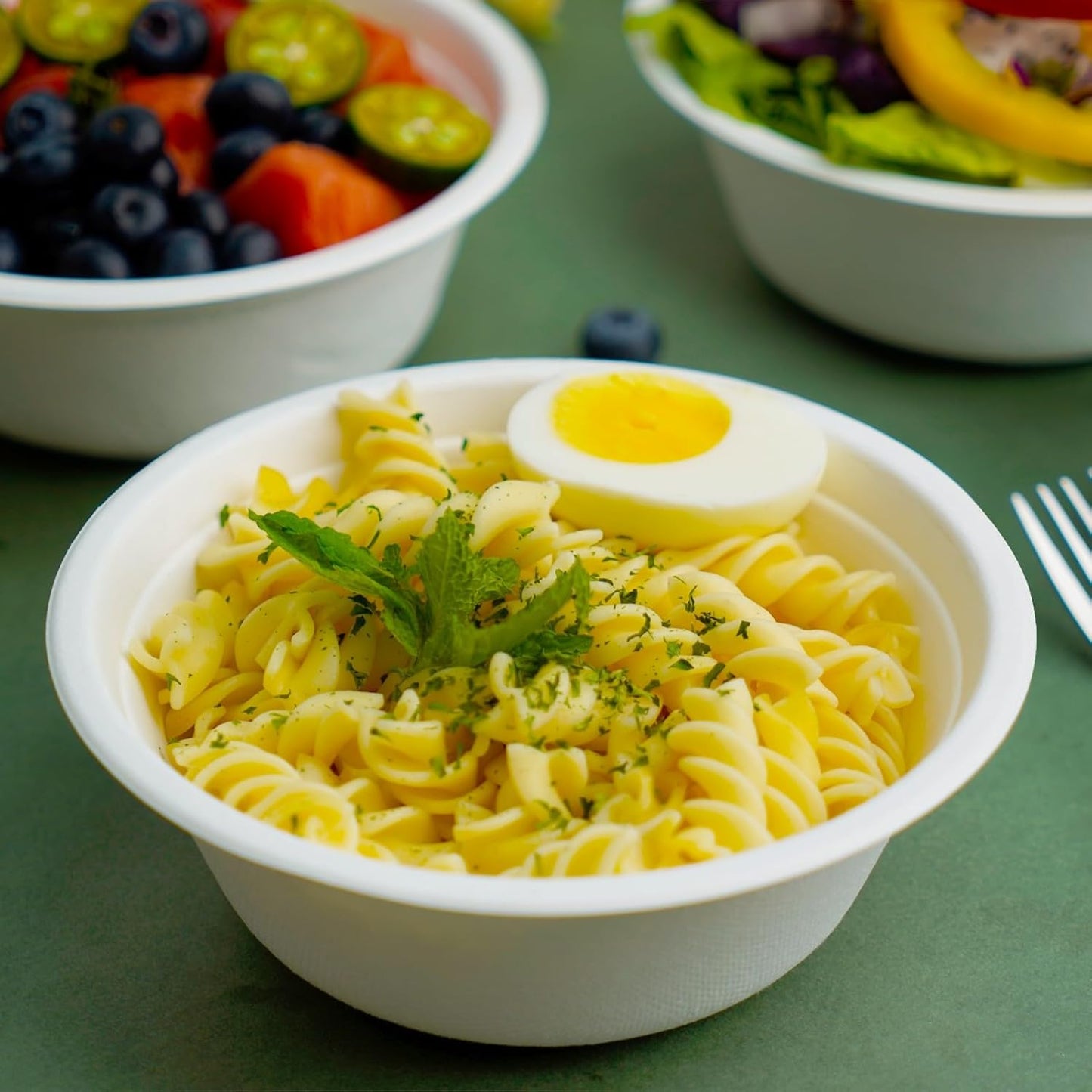 JINVOGREEN 200 Count 12 oz Paper Bowls, Disposable Compostable Bowls Bulk, Heavy Duty Biodegradable Bagasse Bowl for Snacks, Soup, and Salads, White