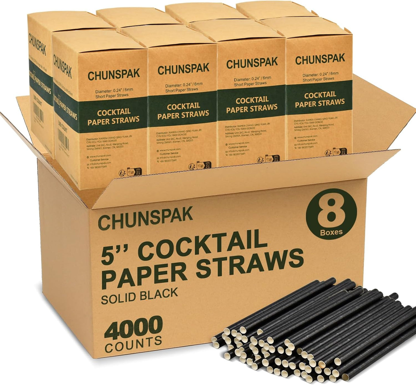 Black Paper Straws, Solid black/250 Bulk, Biodegradable Paper Drinking Straws for Cocktail, Drinks, Bars and Restaurant, 7.75"x0.24"