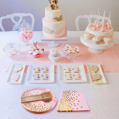 White and Gold Paper Plates Napkins Party Supplies,Disposable Gold Dot Paper Dessert Plates,105 PCS Birthday Plates and Napkins Party Supplies for Wedding(Serves 35 Guests 7")