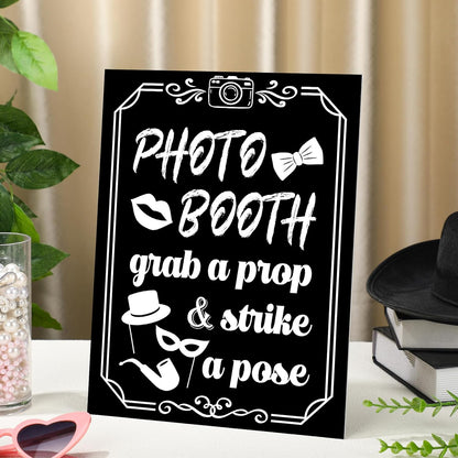 Briwooody Photo Booth Sign with Stand Retro Background Table for Indoor and Outdoor Party Theme Event Photography Props Desktop Decoration Supplies