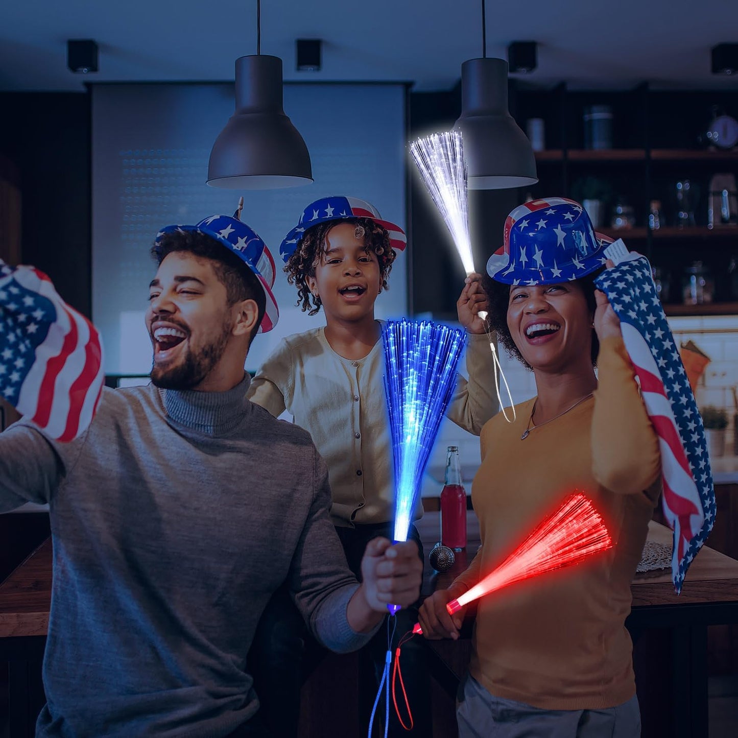 30 Pack Blue Fiber Optic Wands Glow Fiber Wands Bulk LED Light Up Wands with 3 Flashing Modes LED Flashing Sticks for July 4th Halloween Christmas Wedding Birthday Carnival Bachelor Party