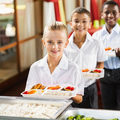WELLIFE 100% Compostable 5 Compartment Paper Plates, 100 Pack Disposable School Lunch Trays Divided Plates for Adult Youth, 12.5 * 8.6 inch Heavy Duty Eco-Friendly Bagasse Plate for Buffet and Party