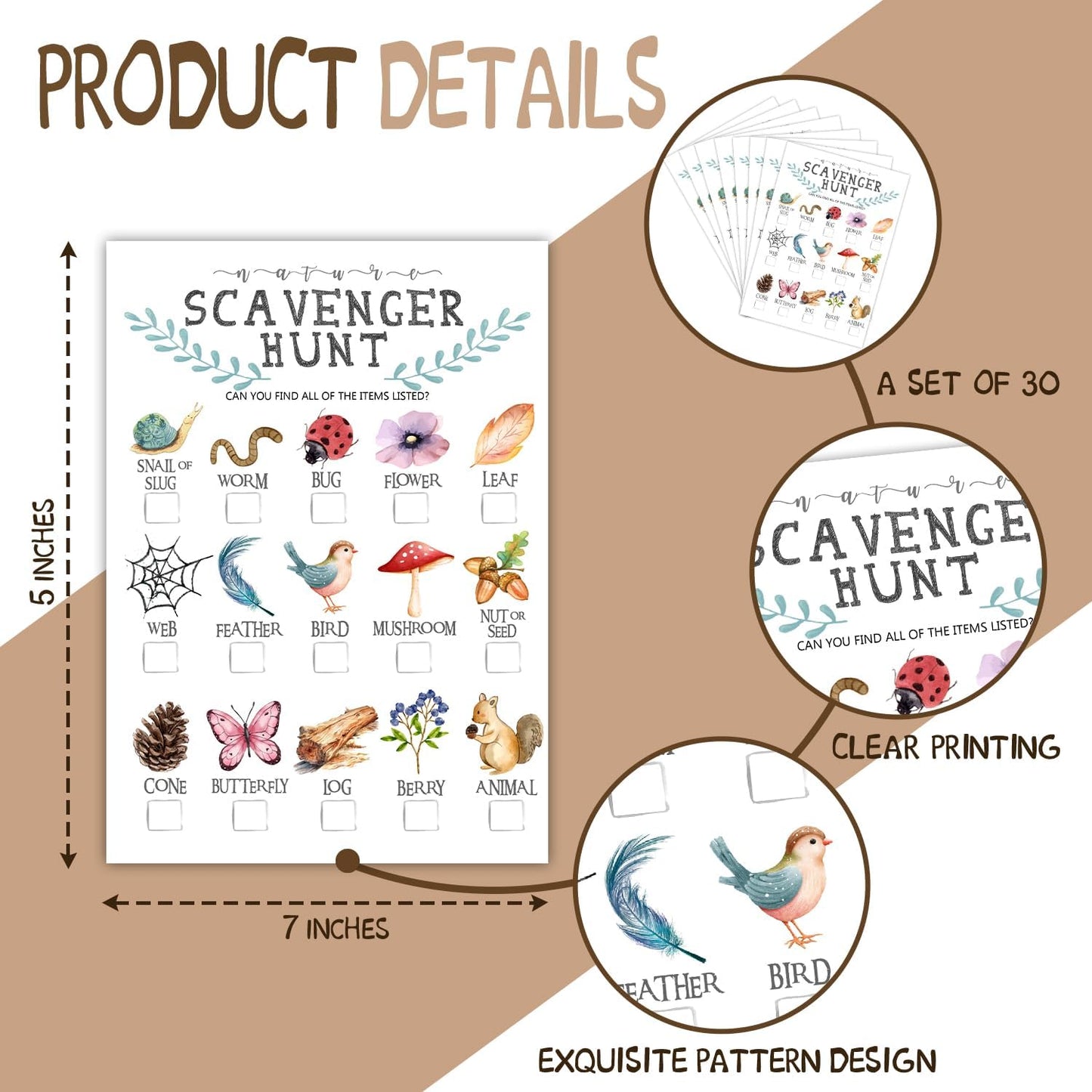 Insect Scavenger Hunt Cards Set of 30 Pcs, Nature Treasure Hunt Game for Family Friends, Outdoor Holiday Party Game Find and Seek Camping Activity -03