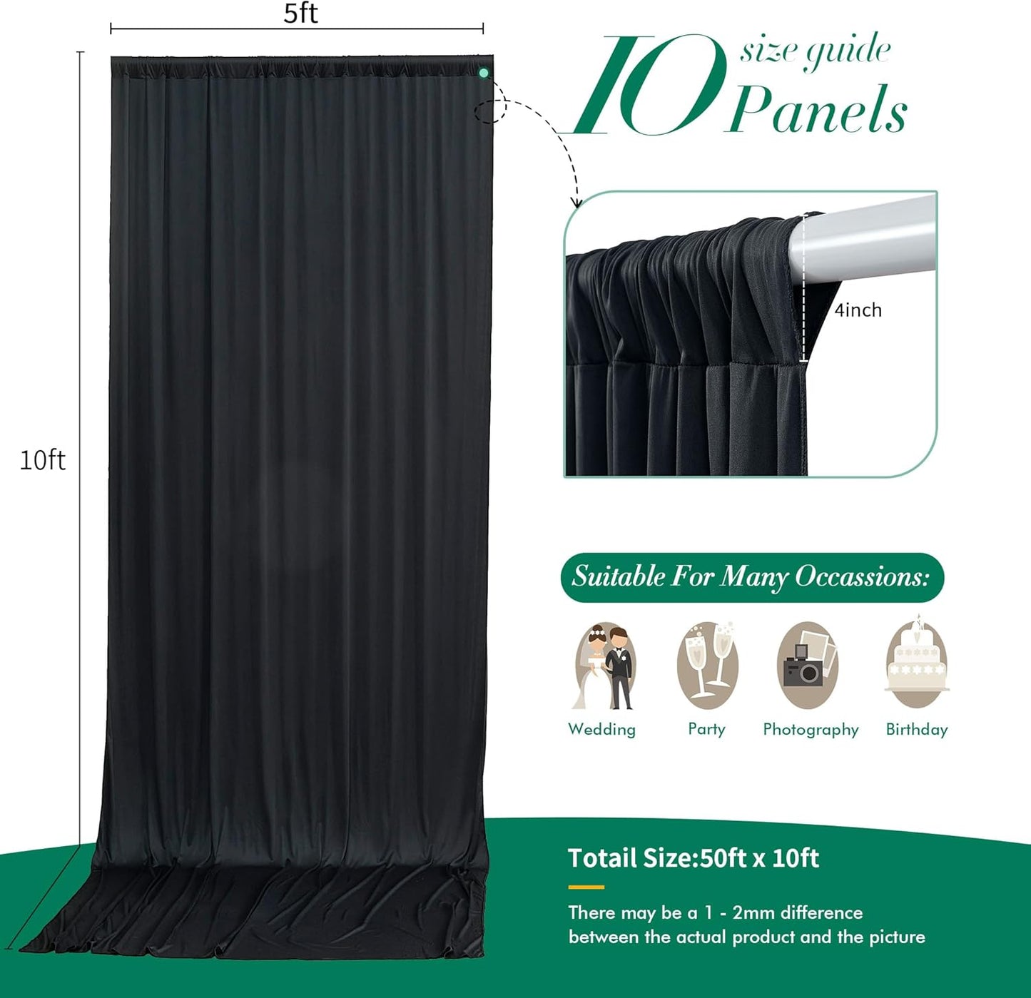 10 ft x 10 ft Wrinkle Free White Backdrop Curtains for Wedding Parties, Polyester Photography Backdrop Drapes for Birthday Parties Stage Backdrop Stand, 2 Panels 5x10FT Background Curtains