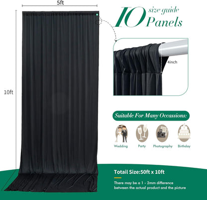 10 ft x 10 ft Wrinkle Free White Backdrop Curtains for Wedding Parties, Polyester Photography Backdrop Drapes for Birthday Parties Stage Backdrop Stand, 2 Panels 5x10FT Background Curtains