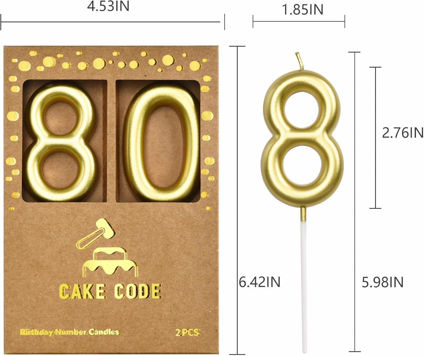 2.76 Inch Classical Gold 5 Number Birthday Candles, Gold Number Candles, Cake Number Candles, Party Celebration