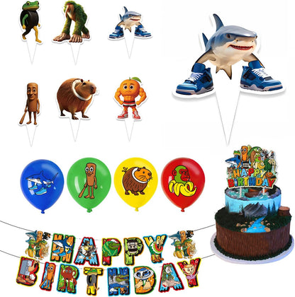 TJLMCORP Italian Brainrot Party Game, Pin the Tail Party Game Set With 24 Stickers and and 2 Blindfolds, Tralalero Themed Birthday Party Supplies, Brain Rot Party Decorations（Tung Tung Tung Sahur）