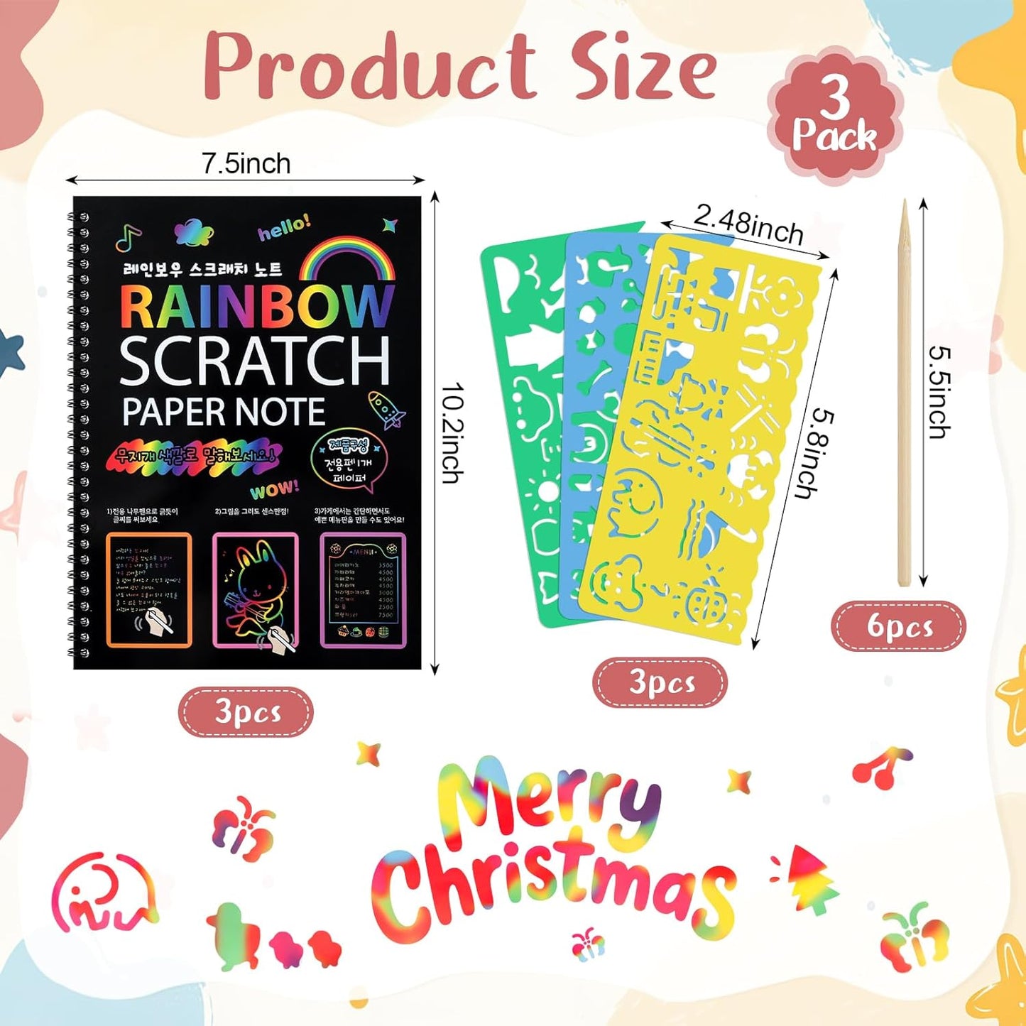 Prudiut 3 Packs Rainbow Scratch Art, Scratch Notebook Scratch Paper Art Gifts for Kids DIY Craft Birthday Party Games Classroom Easter Gifts for Kids