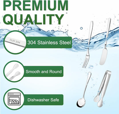 38 Pcs Charcuterie Boards Accessories, Silver Stainless Steel Charcuterie Utensils Set, Including Cheese Butter Spreader, Mini Serving Tongs, Knives, Spoons, Forks, Honey Dippers and Toothpick Flags