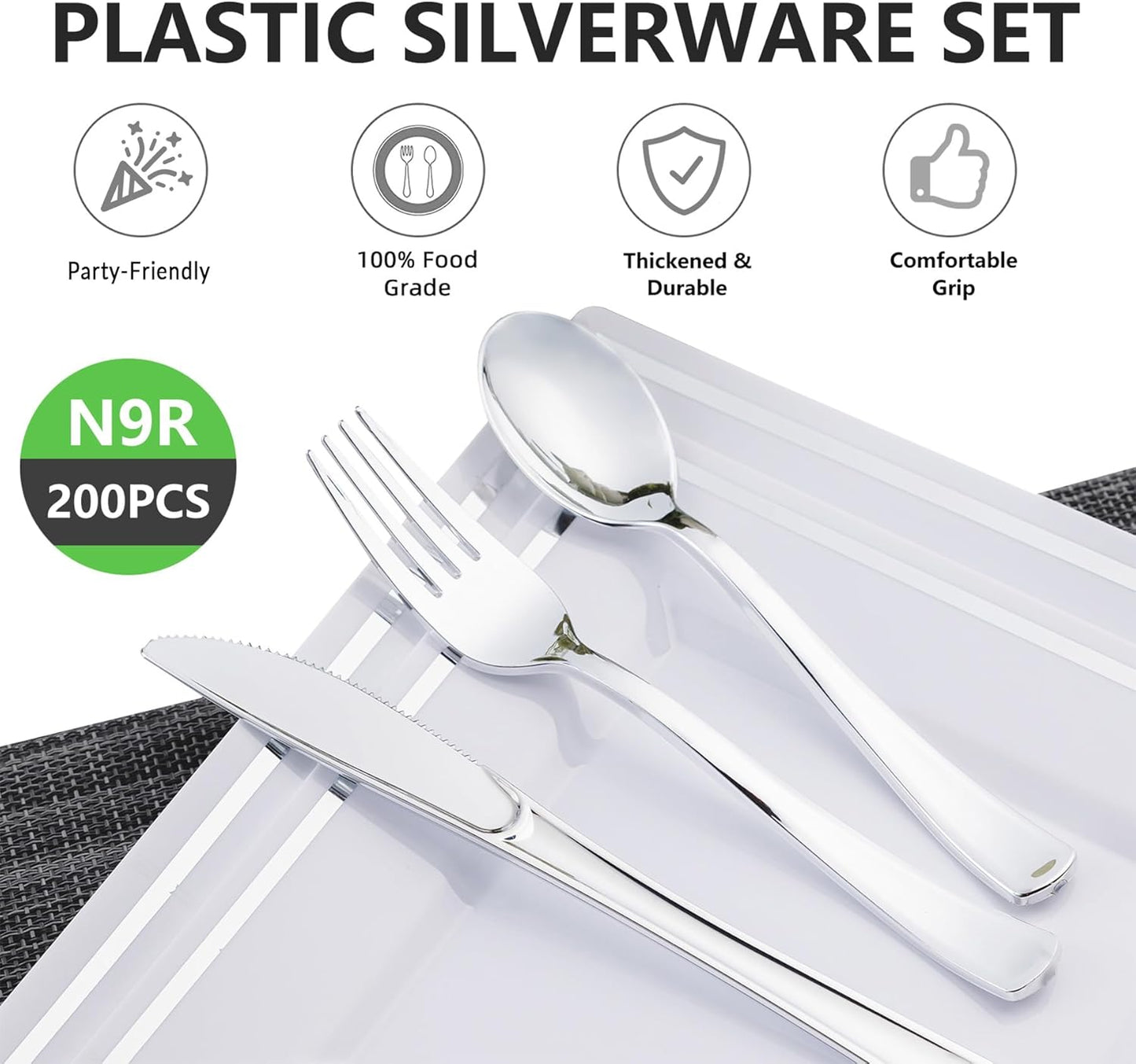 N9R 200 PCS Gold Plastic Silverware - Disposable Gold Plastic Silverware Cutlery Set, 100 Forks, 50 Spoons, 50 Knives for Party, Birthday, Wedding