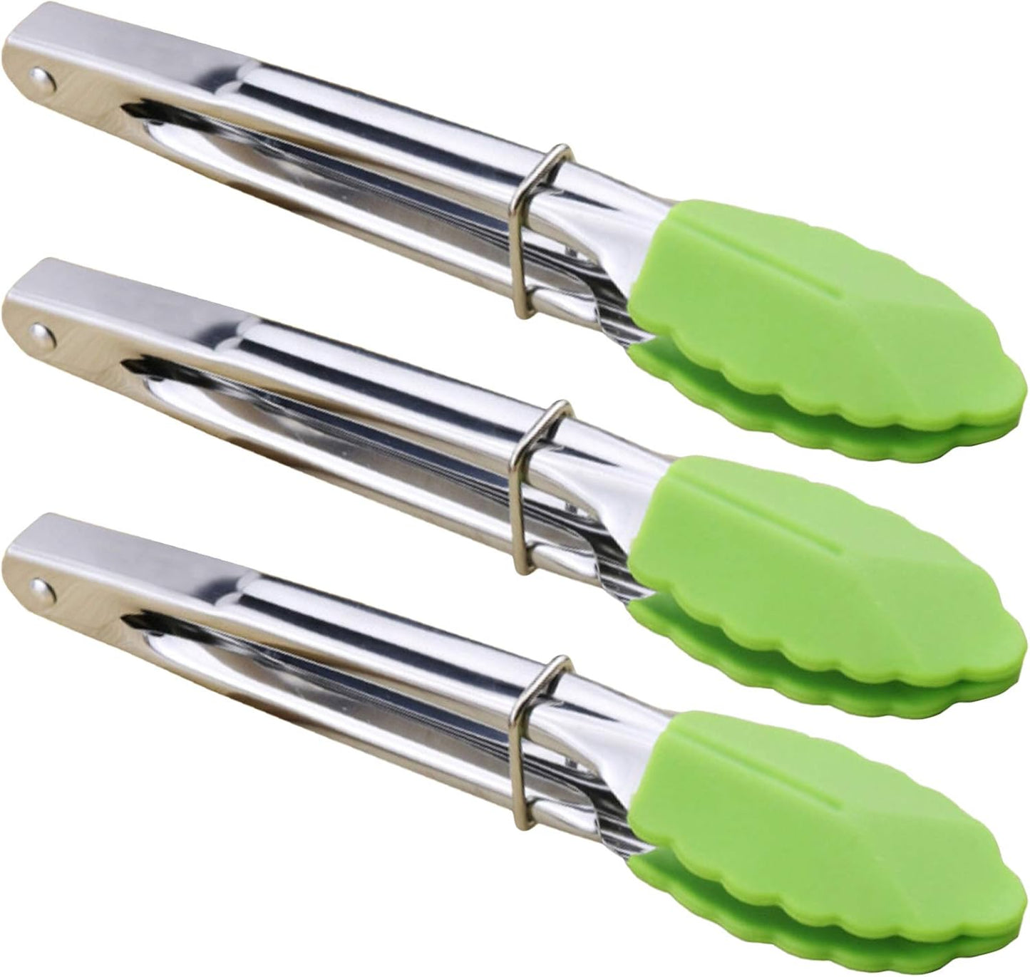 HINMAY Small Tongs with Silicone Tips 7-Inch Mini Serving Tongs, Set of 6 (Green Red Blue Purple Pink Orange)