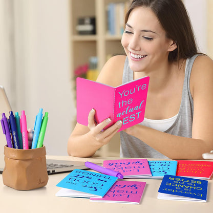 Funrous 32 Pcs Motivational Quote Pens Inspirational Notepads Mini Journal with Ballpoint Pen Small Notebooks Gift for Men Women Coworker Adult Party Favors Prize Teacher Student Office(Stylish)