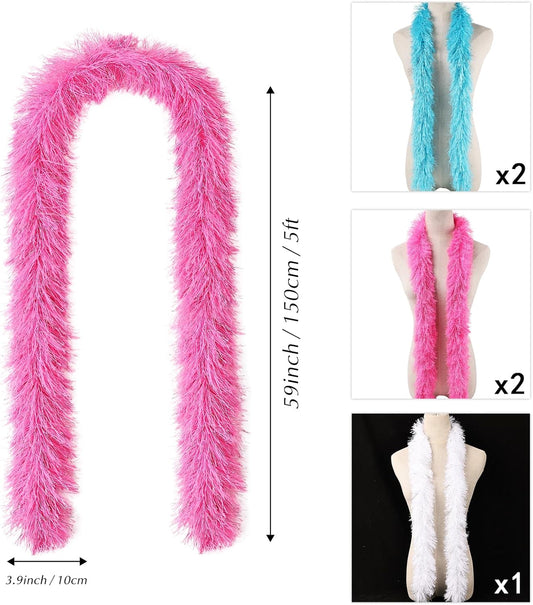 5pcs Feather Boa - Colorful Artificial Fluffy Boas Bulk 5 Ft for Wedding Birthday Tea Party Christmas Costume Decor(Red,Orange,Yellow,Green,Purple)