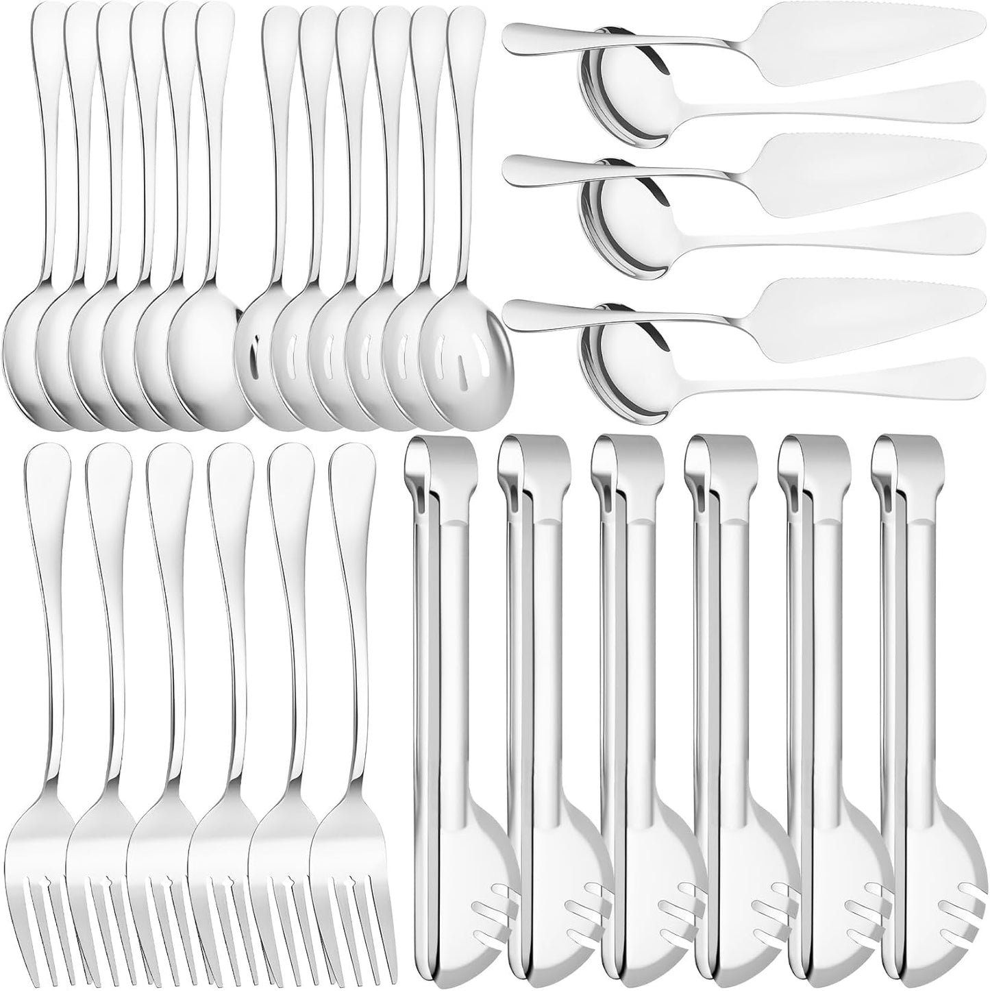 12 Pcs Gold Serving Utensils Set Include Stainless Steel Large Serving Spoons Slotted Spoons Forks Soup Ladle Pie Server - Metal Utensils for Parties Buffet Catering, Dishwasher Safe