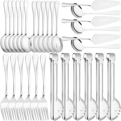 12 Pcs Gold Serving Utensils Set Include Stainless Steel Large Serving Spoons Slotted Spoons Forks Soup Ladle Pie Server - Metal Utensils for Parties Buffet Catering, Dishwasher Safe