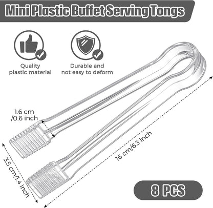 Didaey 8-Piece Plastic Tongs - Clear Mini Serving Utensils, 6.3 Inch Small Tongs for Food, Ice, Salad, Buffet, Weddings, Barbecue Party