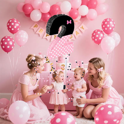 15.7 x 11.5 x 3 Inch Pink Bow Number 2 Pinata,Pink Bow Birthday Decorations, Fillable Hanging Piñata with Stick Blindfold Confetti for Girls Boys 2nd Anniversary Party Decorations