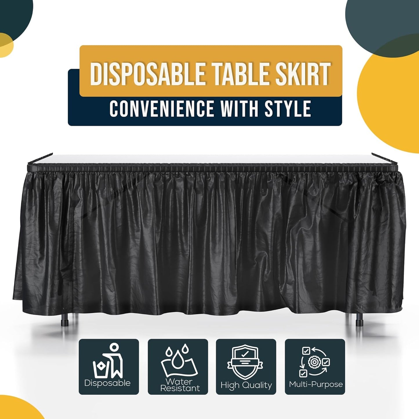 Exquisite Ruffle Table Skirt Black 6 Pack 14 Ft Long Table Skirts for Rectangle Tables 6ft Plus or Round Tables Skirts with Adhesive Strip for Gender Reveal Decor & Happy Birthday Parties