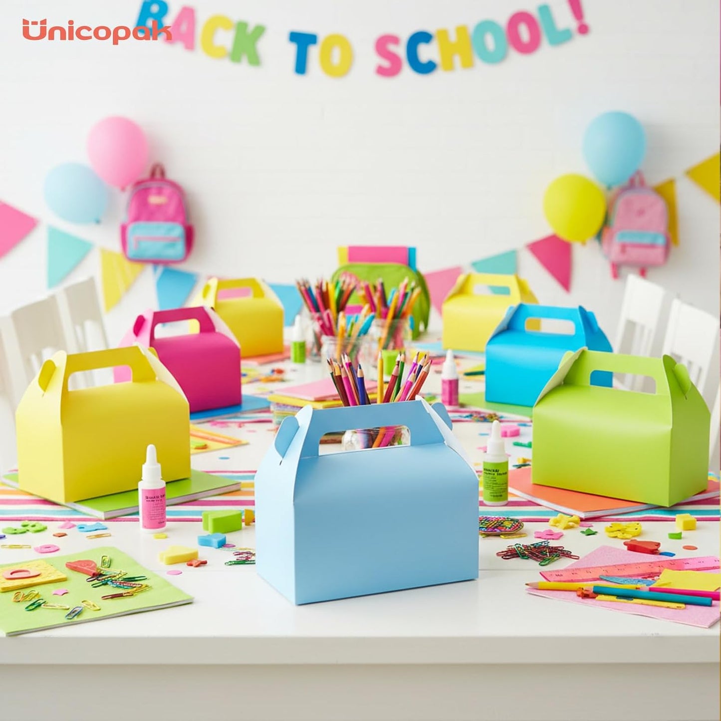 UnicoPak 30 Pack Party Favor Boxes Treat Boxes, White Gable Gift Boxes for Party Favors Goodies Cookies Treats Candies Meals Lunch, 6.5x3.5x3.5 Inches