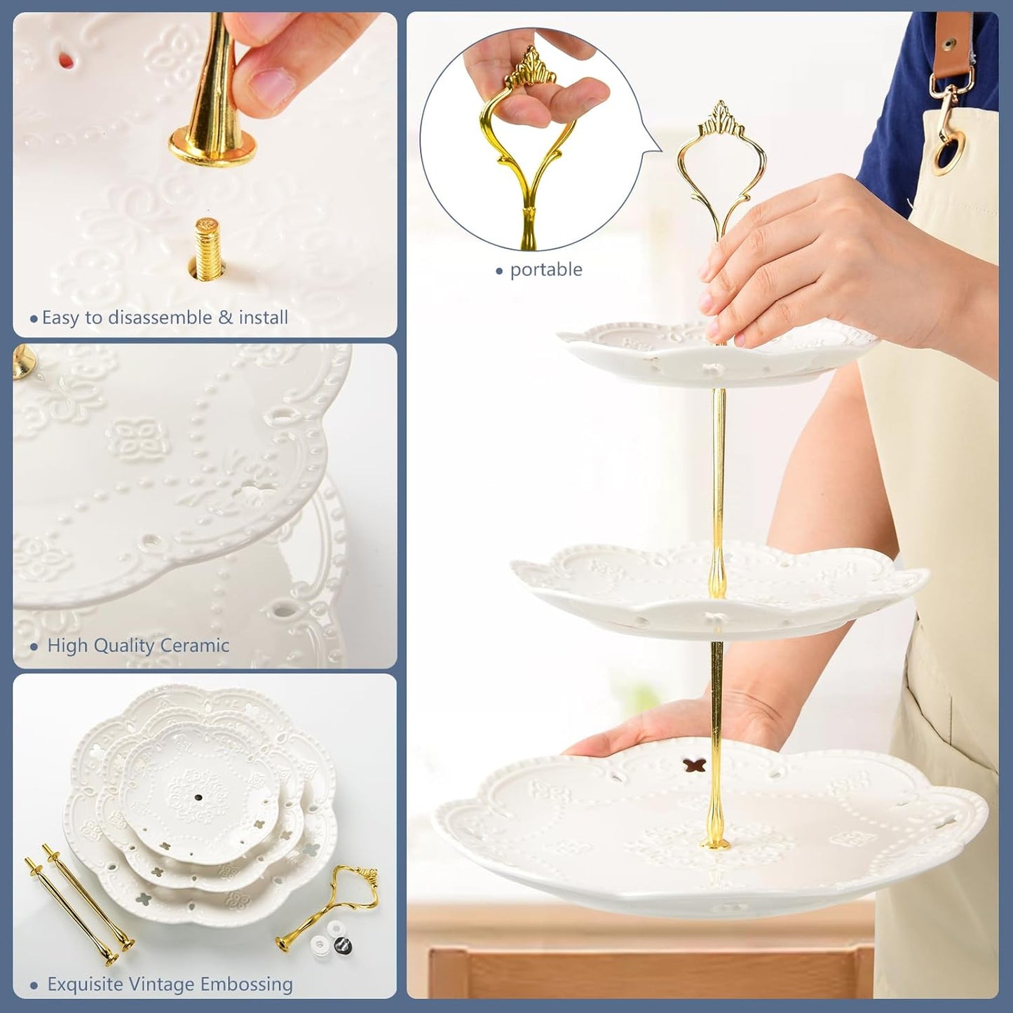 10 Inch White Ceramic Cake Stand (Holds 10 Inch Cake), Decorative Cupcake Stand, Dessert Display Plates for Snacks and Cookies, Baby Shower, Birthday, Wedding Party Decor