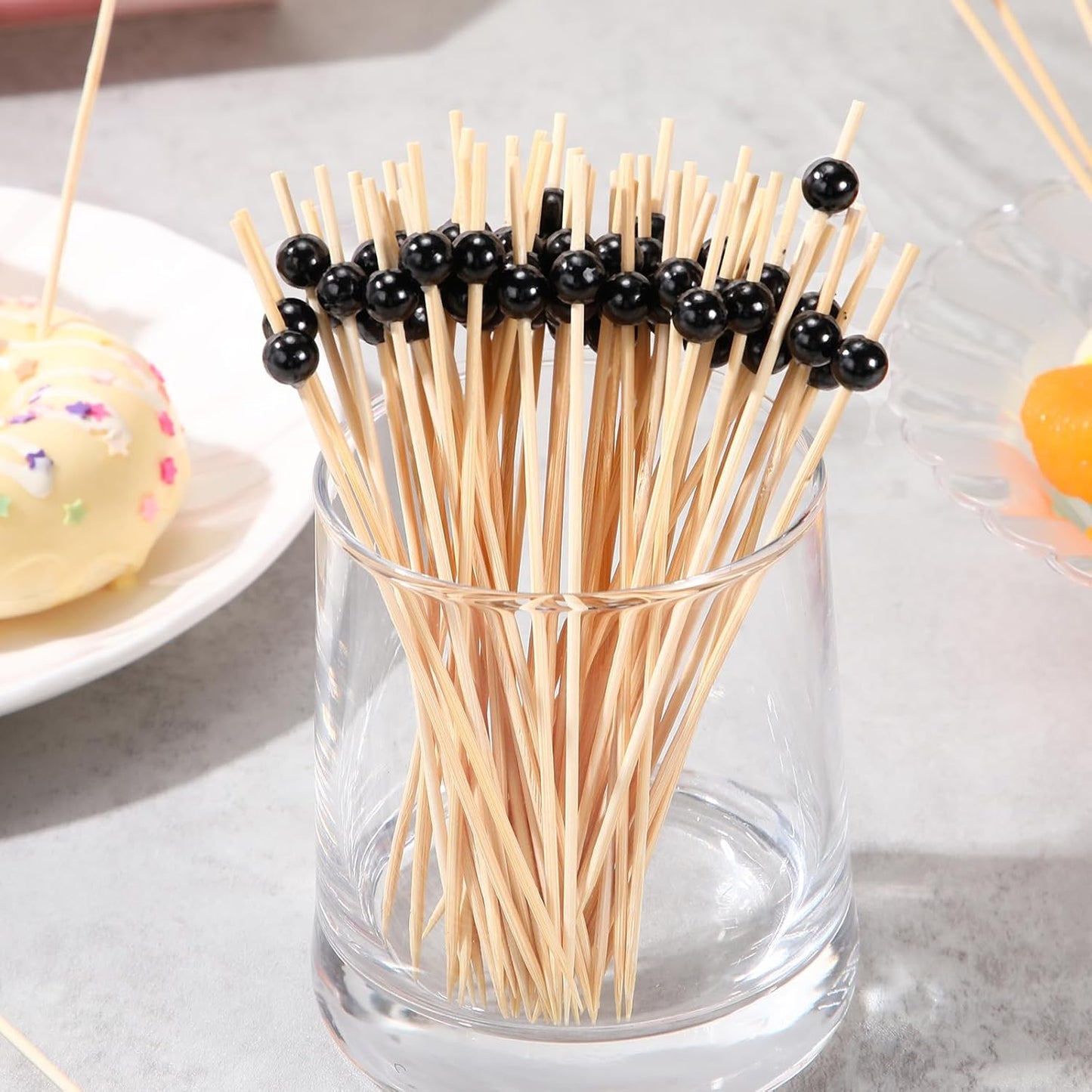 Reallnaive 600 Pcs Cocktail Pick Pearl Fancy Toothpick for Appetizer 4.7 Inch Long Skewer for Drink Fruit Food Bamboo Stick Wedding Bridal Shower Decoration Charcuterie Accessories (White)