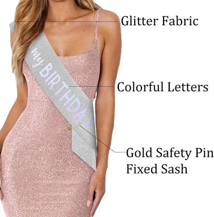 It's My Birthday Sash Black Glitter Sash with Hot Pink Foil Happy Birthday Decorations for Women Girls Men Boys Black Party Decorations