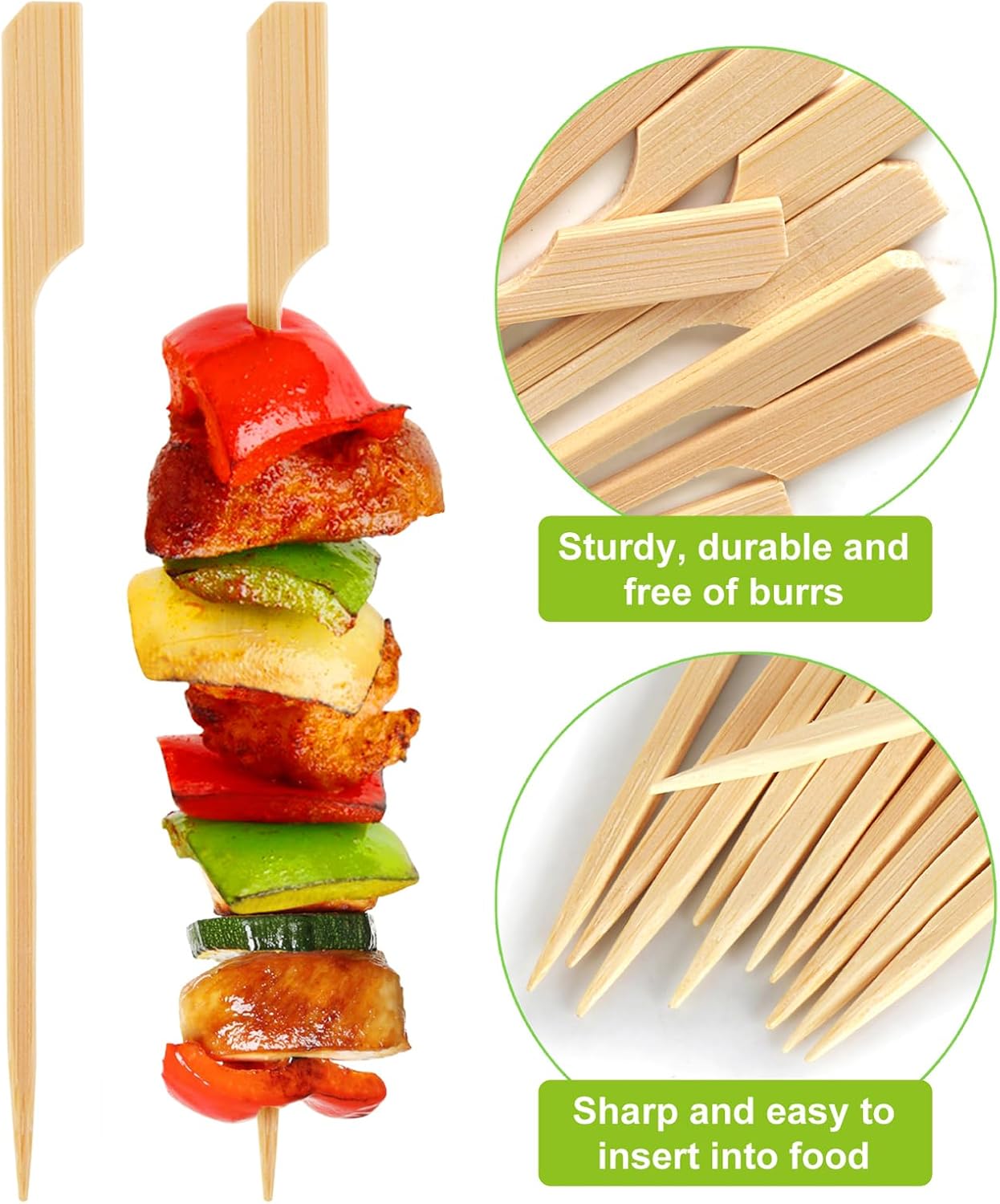 300PCS Cocktail Picks Bamboo Skewers for Appetizers, FATLODA Paddle Wooden Skewers, Fancy Flat Toothpicks for Appetizers, 4.7 IN Bamboo Sticks for Party Sandwich Fruit Charcuterie Boards Accessories